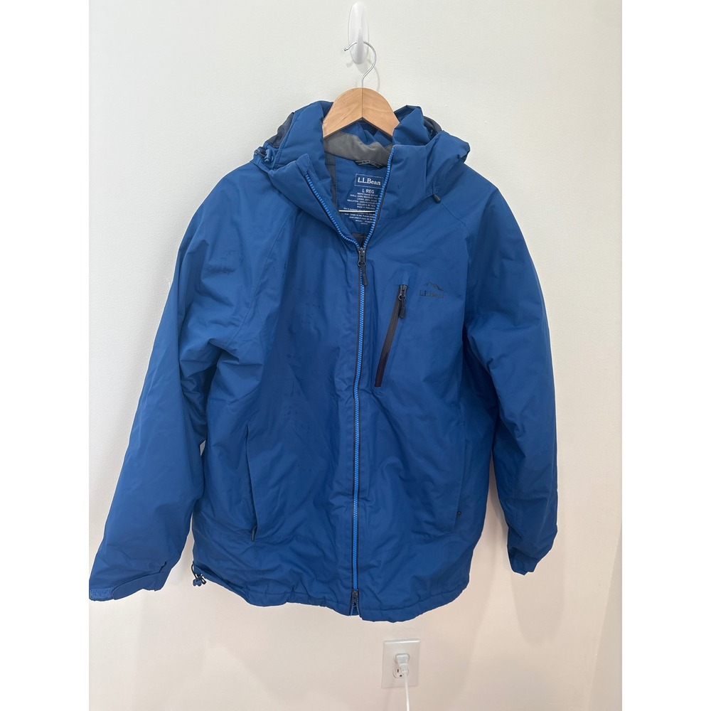 LL Bean Mens Blue Insulated Hooded Jacket Full Zip Coat 510337 Size L Regular